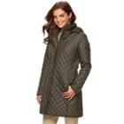 Women's Chaps Hooded Quilted Walker Jacket, Size: Medium, Med Green