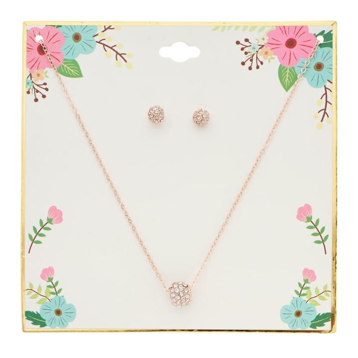Simulated Crystal Ball Pendant Necklace & Stud Earring Set, Women's, Light Pink