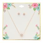 Simulated Crystal Ball Pendant Necklace & Stud Earring Set, Women's, Light Pink