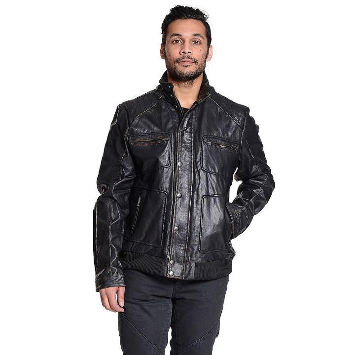 Men's Excelled Leather Military Jacket, Size: Medium, Black