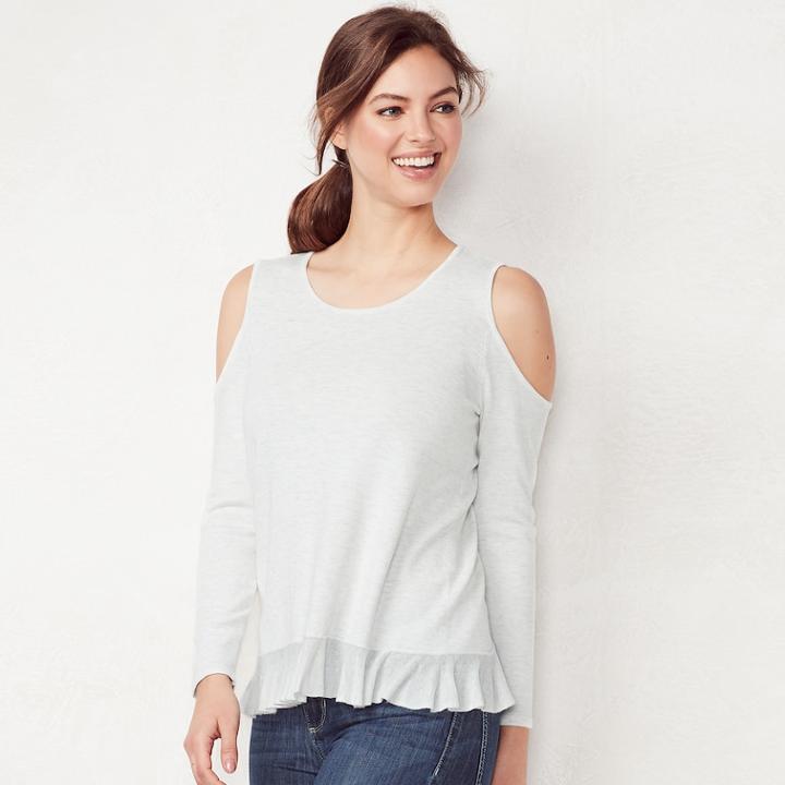 Women's Lc Lauren Conrad Ruffle Cold-shoulder Sweater, Size: Large, Light Grey