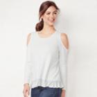 Women's Lc Lauren Conrad Ruffle Cold-shoulder Sweater, Size: Large, Light Grey