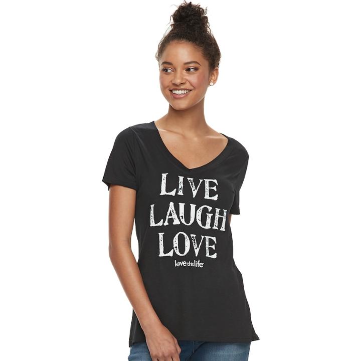 Juniors' Love This Life Live Laugh Love Tee, Teens, Size: Xs, Black