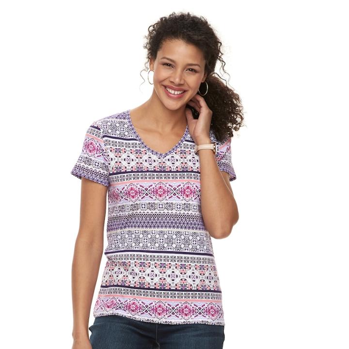 Women's Croft & Barrow&reg; Essential Classic V-neck Tee, Size: Large, Lt Purple