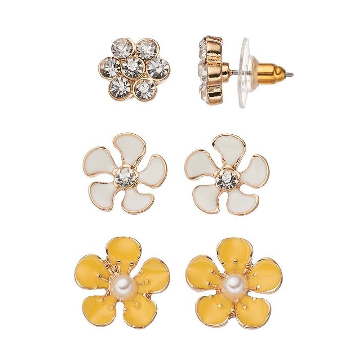 Yellow Flower Nickel Free Stud Earring Set, Women's