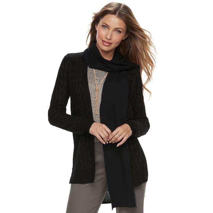 Women's Apt. 9&reg; Scarf & Lurex Open-front Cardigan, Size: Large, Black