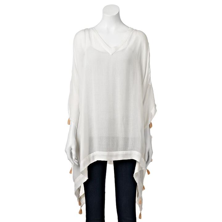Sonoma Goods For Life&trade; Cold-shoulder Tassel Poncho, Women's, White