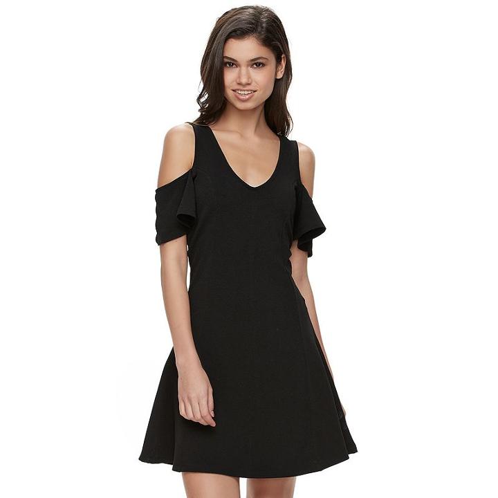 Juniors' Almost Famous Cold-shoulder Fit & Flare Dress, Girl's, Size: Small, Black
