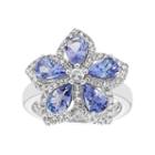 Sterling Silver Tanzanite & White Zircon Flower Ring, Women's, Size: 6, Blue