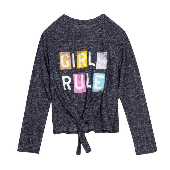 Girls 7-16 Harper & Elliott Tie-front Hatchi Graphic Tee, Size: Xl, Grey (charcoal)