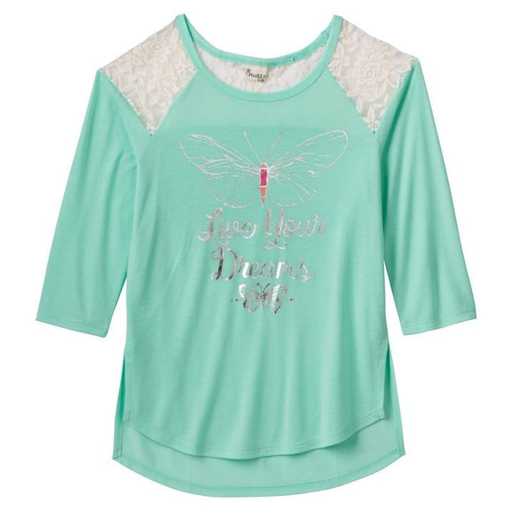Girls 7-16 Mudd&reg; Raglan Lace High-low Graphic Tee, Girl's, Size: 14, Brt Green