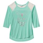 Girls 7-16 Mudd&reg; Raglan Lace High-low Graphic Tee, Girl's, Size: 14, Brt Green