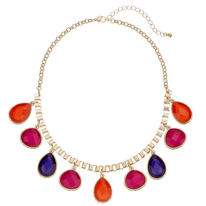 Faceted Teardrop Statement Necklace, Women's, Multicolor