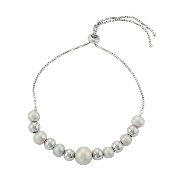 Sterling Silver Dyed Freshwater Cultured Pearl Bolo Bracelet, Women's, Size: 10, Grey