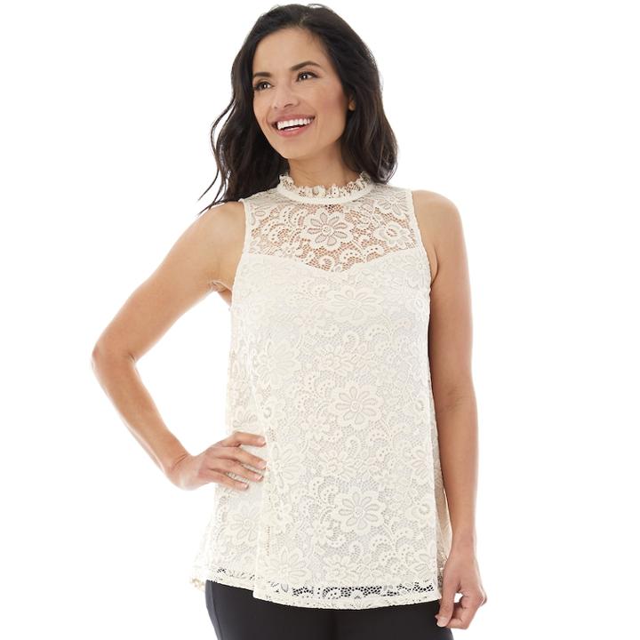 Women's Apt. 9&reg; Lace Mockneck Swing Tank, Size: Xl, White Oth