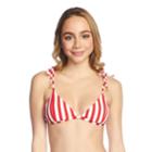 Mix And Match Textured Stripe Triangle Bikini Top, Teens, Size: Xl, Red