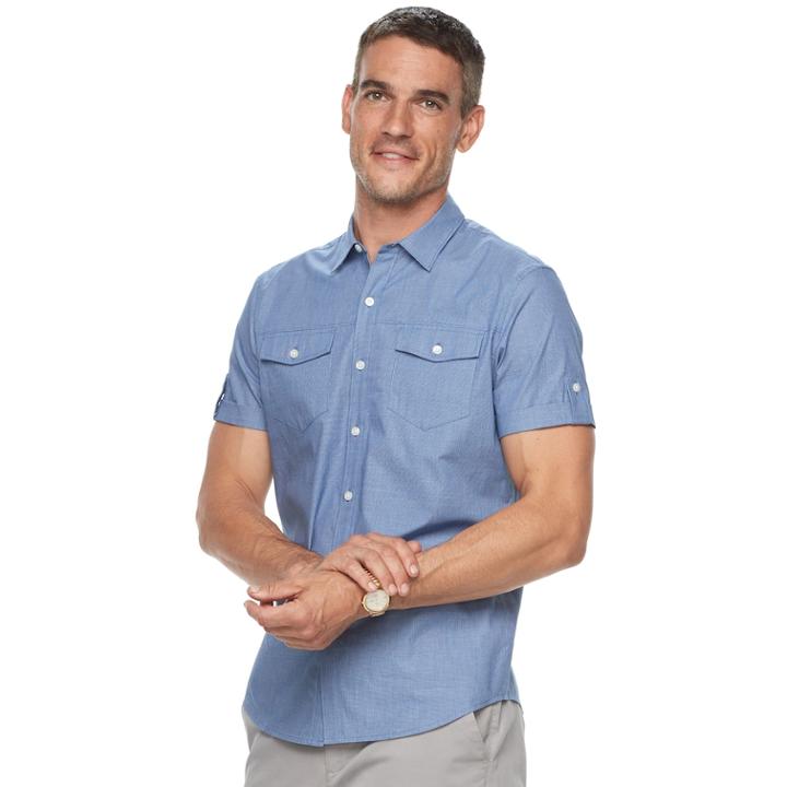 Men's Apt. 9&reg; Premier Flex Slim-fit Stretch Button-down Shirt, Size: Med Slim, Dark Blue