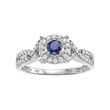 I Promise You Sterling Silver Sapphire & 1/4 Carat T.w. Diamond Halo Promise Ring, Women's, Size: 7, Blue