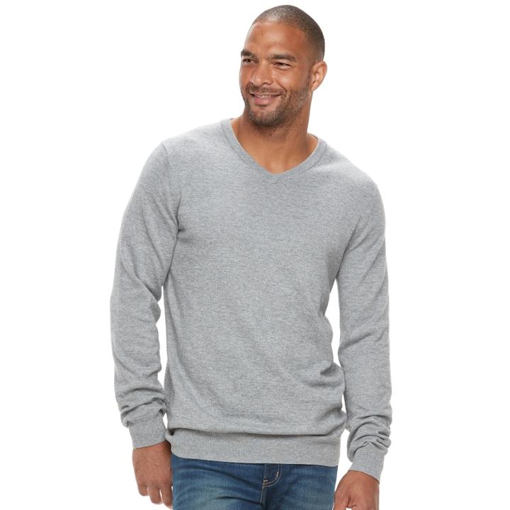 Big & Tall Sonoma Goods For Life&trade; Classic-fit Coolmax V-neck Sweater, Men's, Size: L Tall, Med Grey