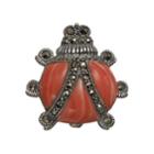 Tori Hill Simulated Coral And Marcasite Sterling Silver Ladybug Pin, Women's, Multicolor