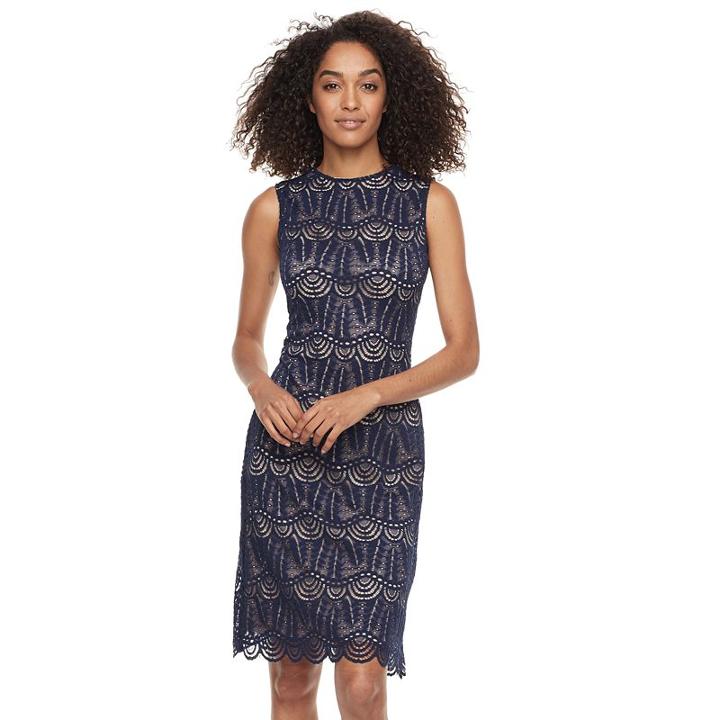 Women's Sharagano Lace Midi Sheath Dress, Size: 10, Blue Other