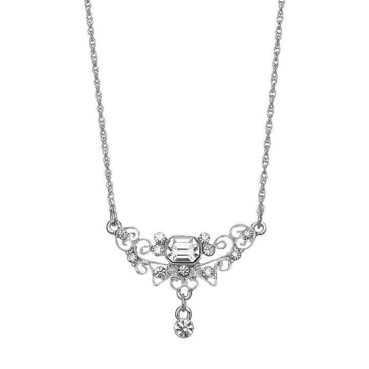 1928 Silver Tone Crystal Filigree Necklace, Women's, Size: 16, Grey