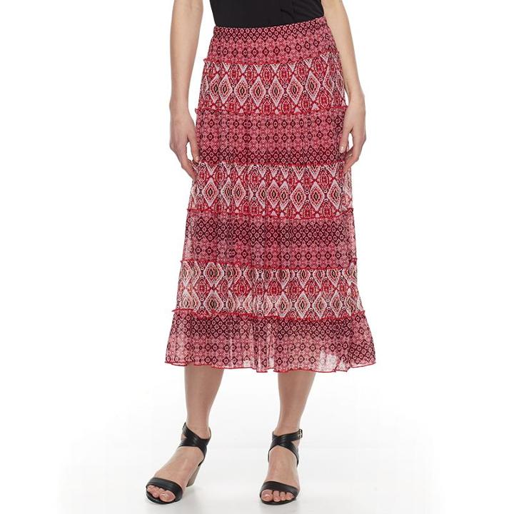 Women's Dana Buchman Tiered Midi Skirt, Size: Medium, Lt Orange
