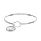 Silver Plated Crystal Initial Charm Bangle Bracelet, Women's, White