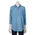 Juniors' So&reg; Chambray Tunic Henley, Girl's, Size: Medium, Light Blue