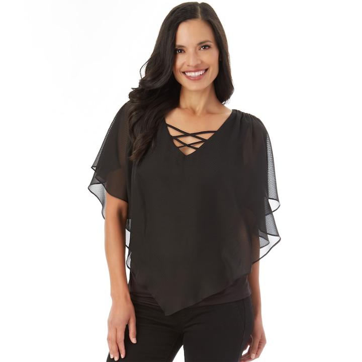 Women's Apt. 9&reg; Crisscross Popover Top, Size: Medium, Black