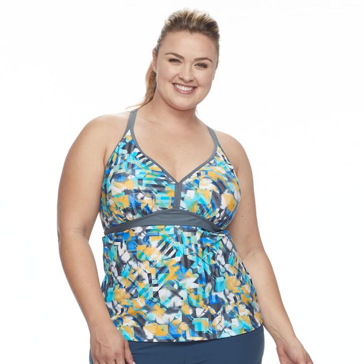 Plus Size Free Country Racerback Tankini Top, Women's, Size: 1xl, Blue