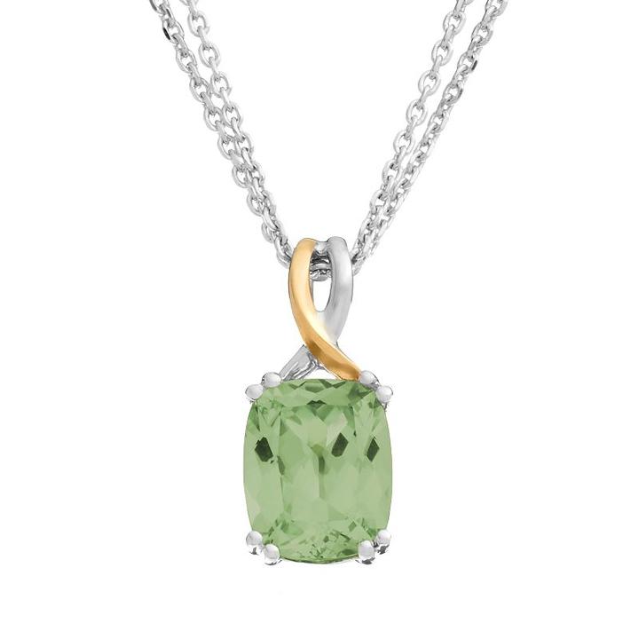 Green Quartz Sterling Silver Rectangle Pendant Necklace, Women's, Size: 17