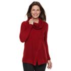 Women's Croft & Barrow&reg; Cable-knit Trim Cowlneck Sweater, Size: Small, Red Overfl
