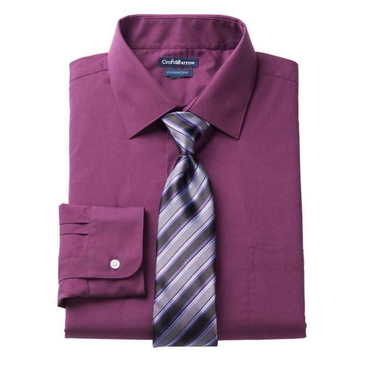 Men's Croft & Barrow&reg; Classic-fit Stretch-collar Dress Shirt And Patterned Tie Boxed Set, Size: S 32-33, Purple