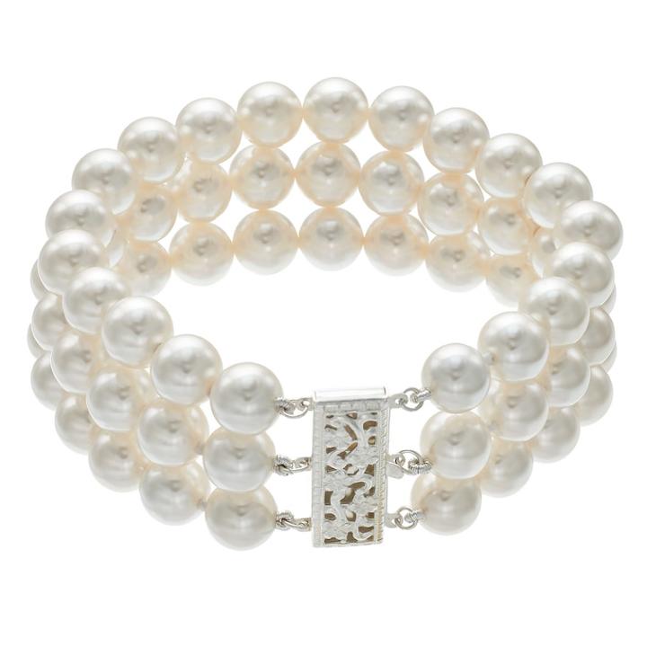 Sterling Silver Freshwater Cultured Pearl Triple Row Bracelet, Women's, Size: 7.5, White