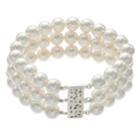 Sterling Silver Freshwater Cultured Pearl Triple Row Bracelet, Women's, Size: 7.5, White