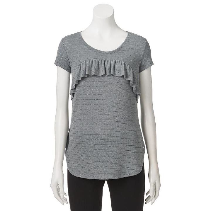 Juniors' Candie's&reg; Ruffled High-low Tee, Girl's, Size: Xl, Med Grey