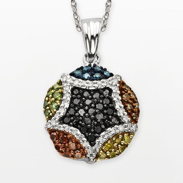 Sterling Silver Seven-tone 1/2-ct. T.w. Diamond Cluster Pendant, Women's, Size: 18, Multicolor