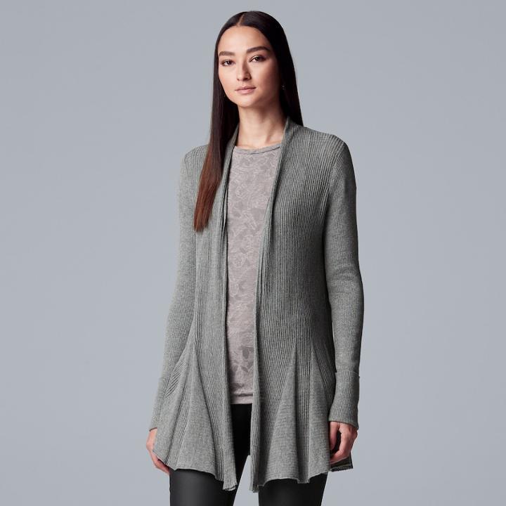 Women's Simply Vera Vera Wang Waffle-stitch Open Front Cardigan, Size: Large, Med Grey