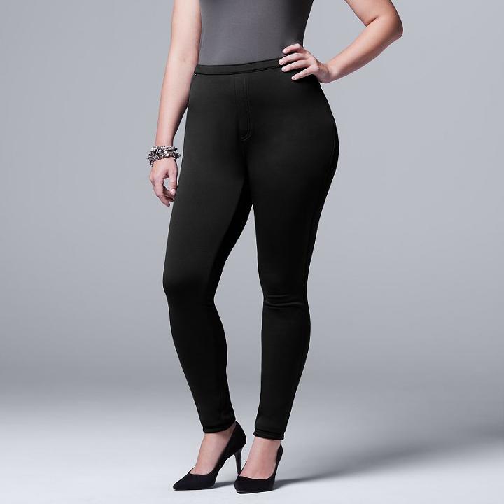 Plus Size Simply Vera Vera Wang Fleece-lined Denim Leggings, Women's, Size: 1xl, Black