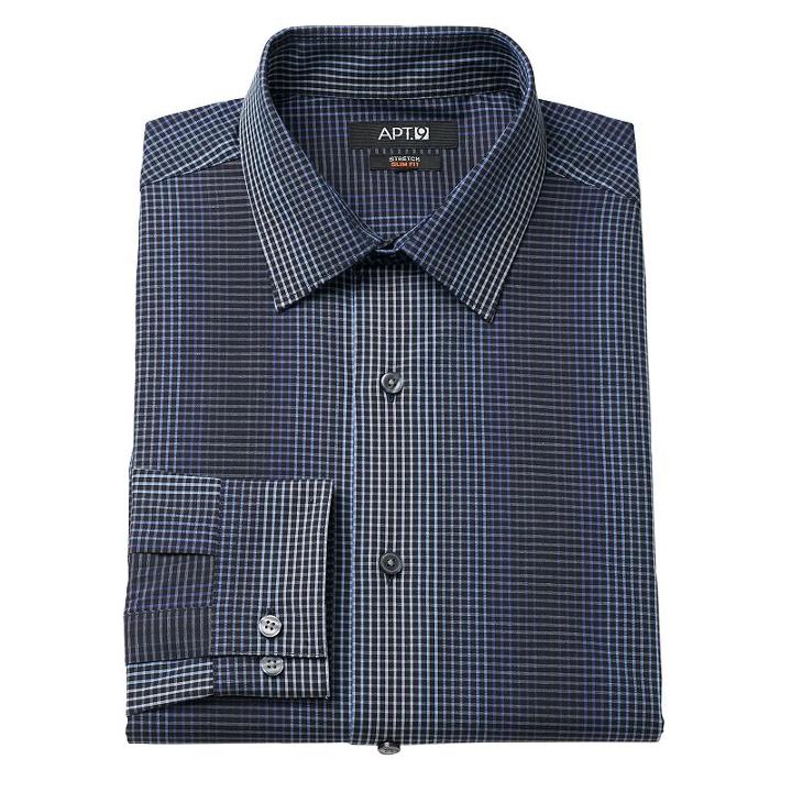 Men's Apt. 9 &reg; Slim-fit Plaid Stretch Dress Shirt, Size: 16-32/33, Blue