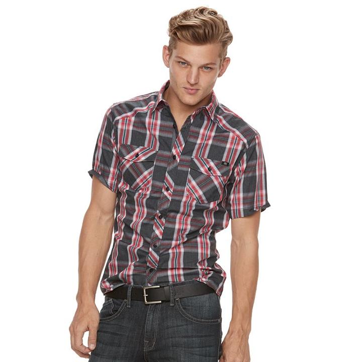 Men's Rock & Republic Plaid Woven Button-down Shirt, Size: Xxl, Dark Red