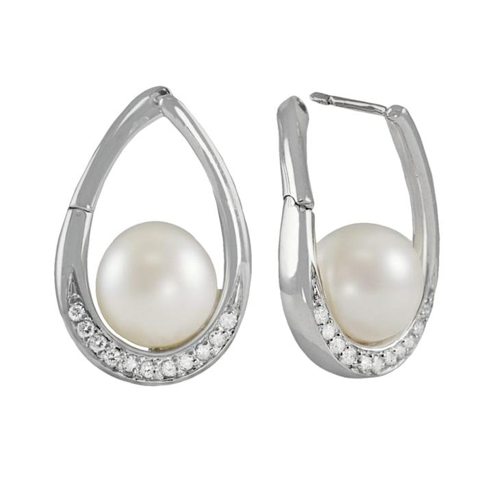 14k White Gold .24-ct. T.w. Diamond And Freshwater Cultured Pearl Teardrop Earrings, Women's