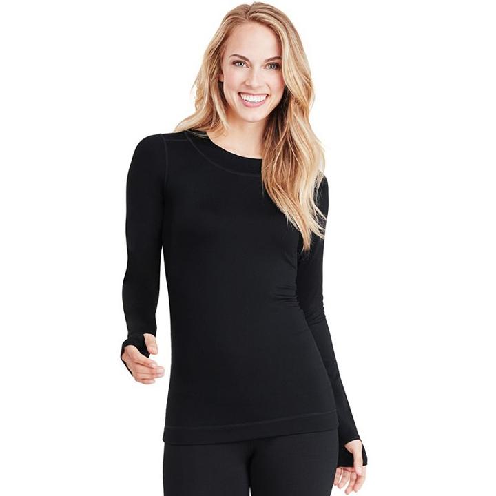 Women's Cuddl Duds Flexfit Crewneck Top, Size: Regular, Black