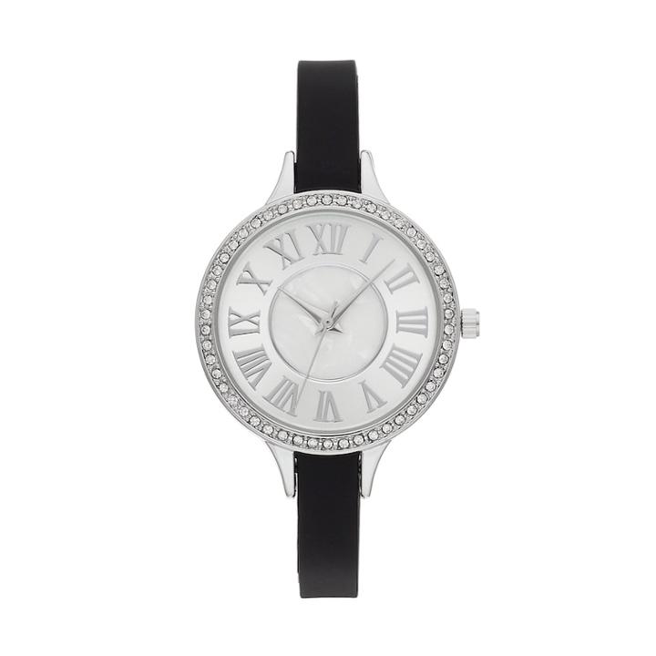 Women's Slim Band Crystal Accent Watch, Size: Medium, Black