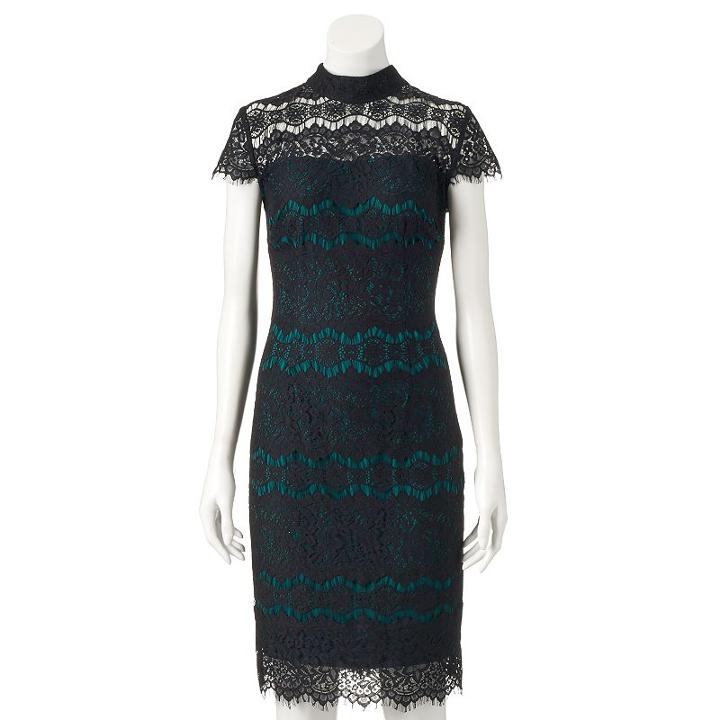 Women's Chaya Contrasting Lace Sheath Dress, Size: 2, Green Oth