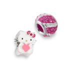 Hello Kitty&reg; Sterling Silver Crystal Striped And Heart Bead Set, Women's, Pink