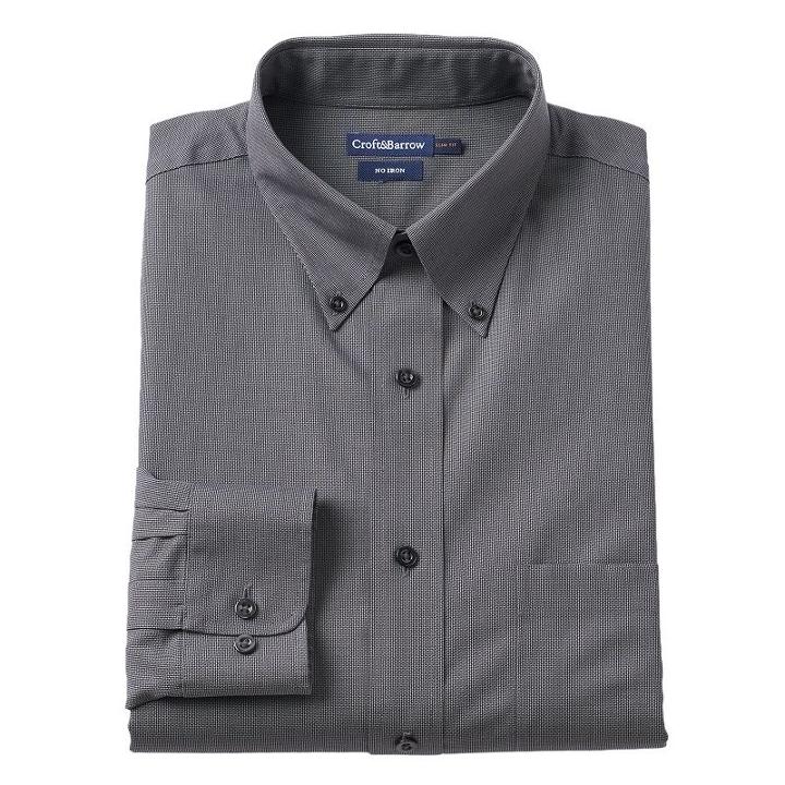 Men's Croft & Barrow® Slim-fit No Iron Button Down-collar Dress Shirt, Size: 15.5-34/35, Grey