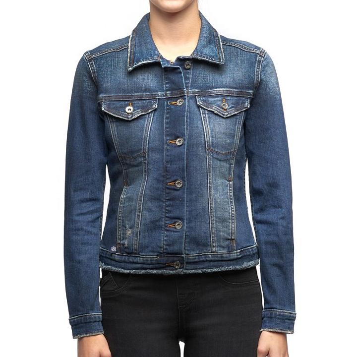Women's Rock & Republic&reg; Destructed Jean Jacket, Size: Large, Dark Blue