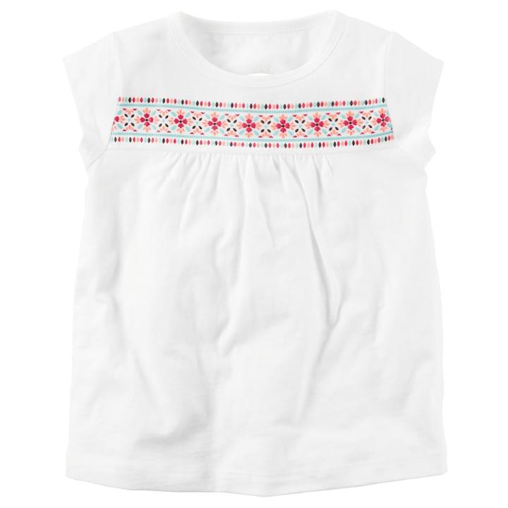 Girls 4-8 Carter's Puff-print Yoke Cutout Top, Size: 7, White